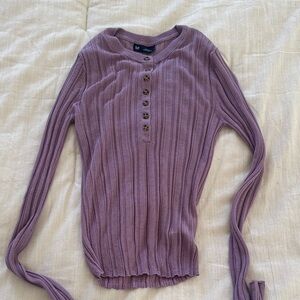 GAP Lavender Ribbed Henley Long Sleeve Top